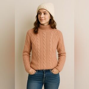 Vintage Cape Isle Knitters Pink Mohair Blend Cable Knit Mock Neck Sweater M